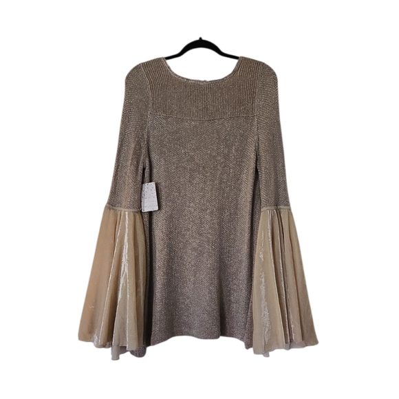 FREE PEOPLE Celestial Velvet Bell Sleeves Sweater Knit Tunic Top Size Small - Picture 10 of 13